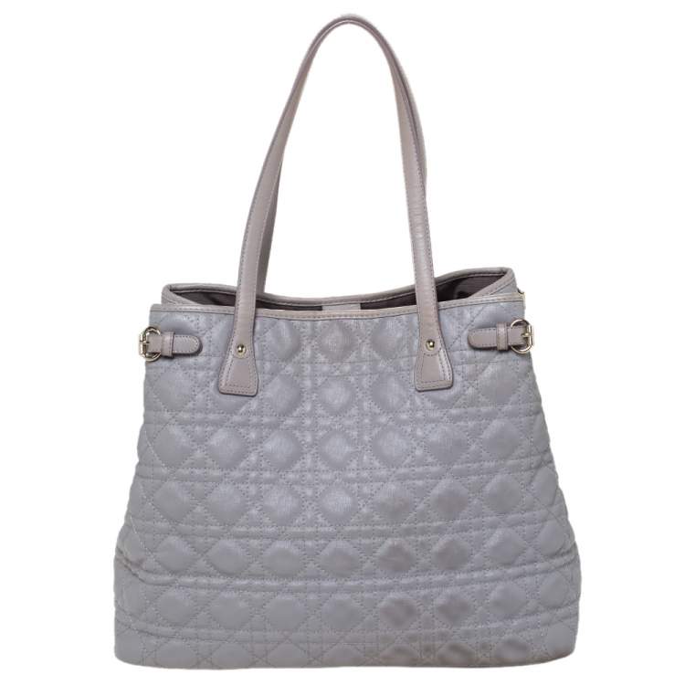 Pre Owned Dior Grey Coated Canvas and Leather Medium Panarea Shopper Tote