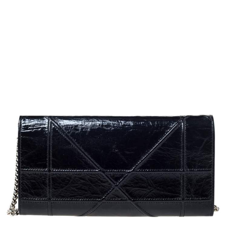 Pre Owned Dior Black Patent Leather Diorama Wallet on chain