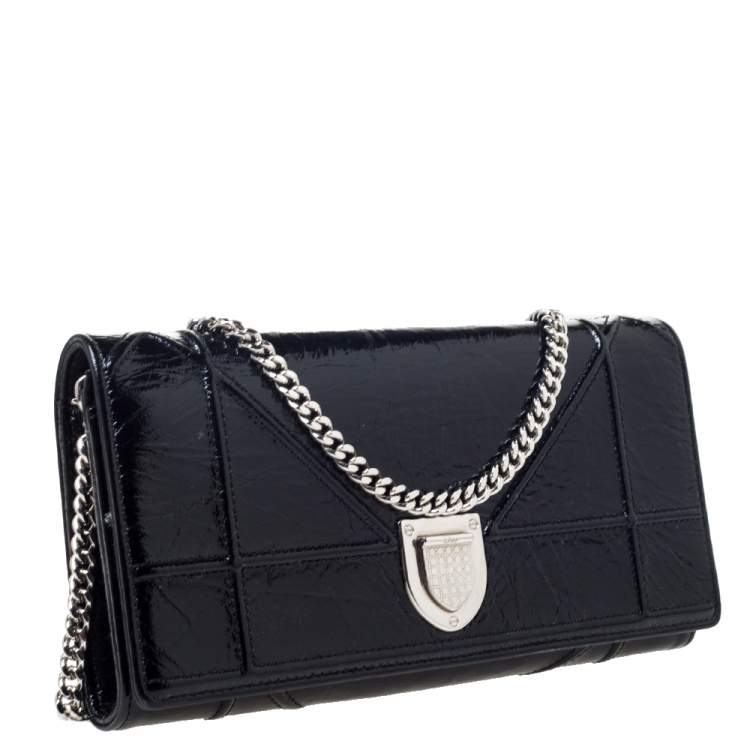 Pre Owned Dior Black Patent Leather Diorama Wallet on chain