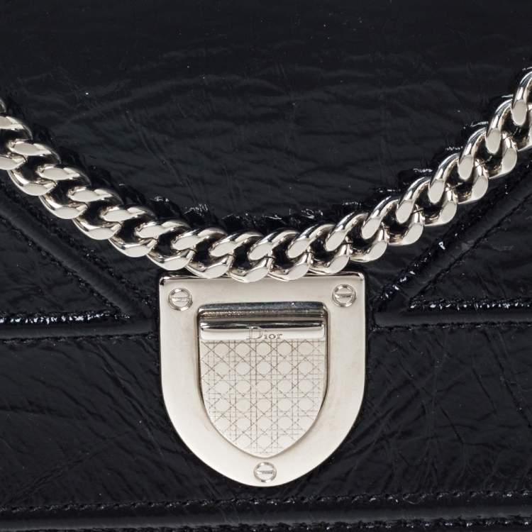 Pre Owned Dior Black Patent Leather Diorama Wallet on chain