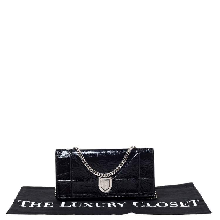 Pre Owned Dior Black Patent Leather Diorama Wallet on chain