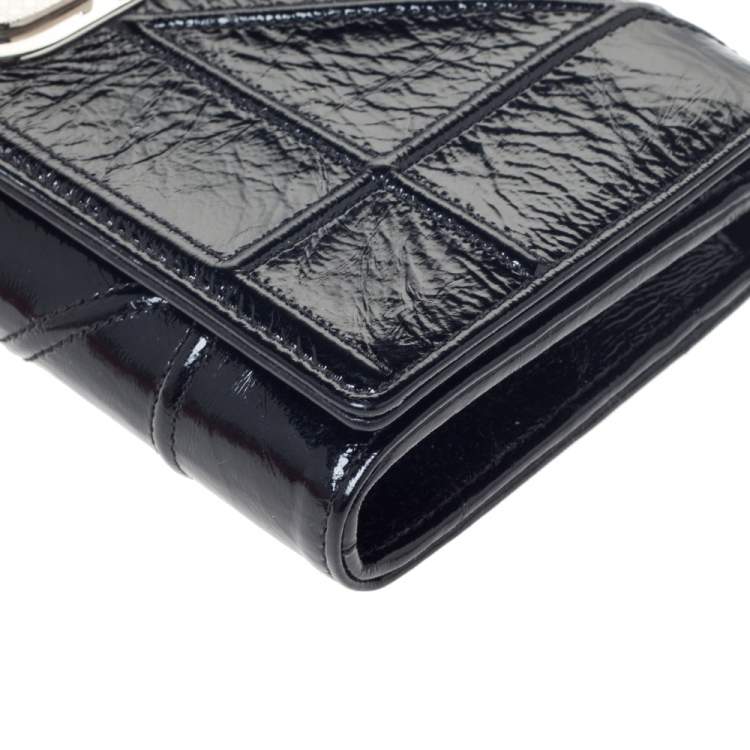 Pre Owned Dior Black Patent Leather Diorama Wallet on chain