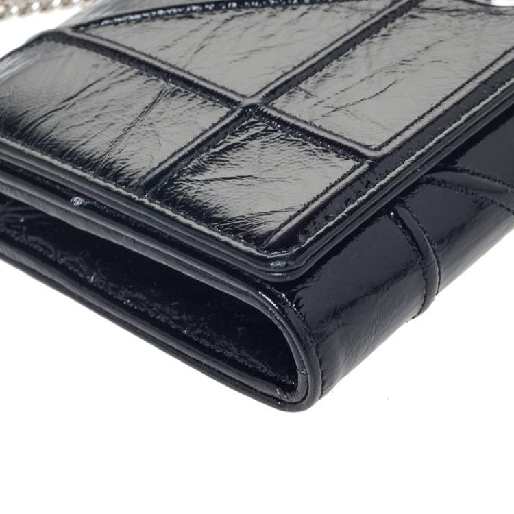 Pre Owned Dior Black Patent Leather Diorama Wallet on chain