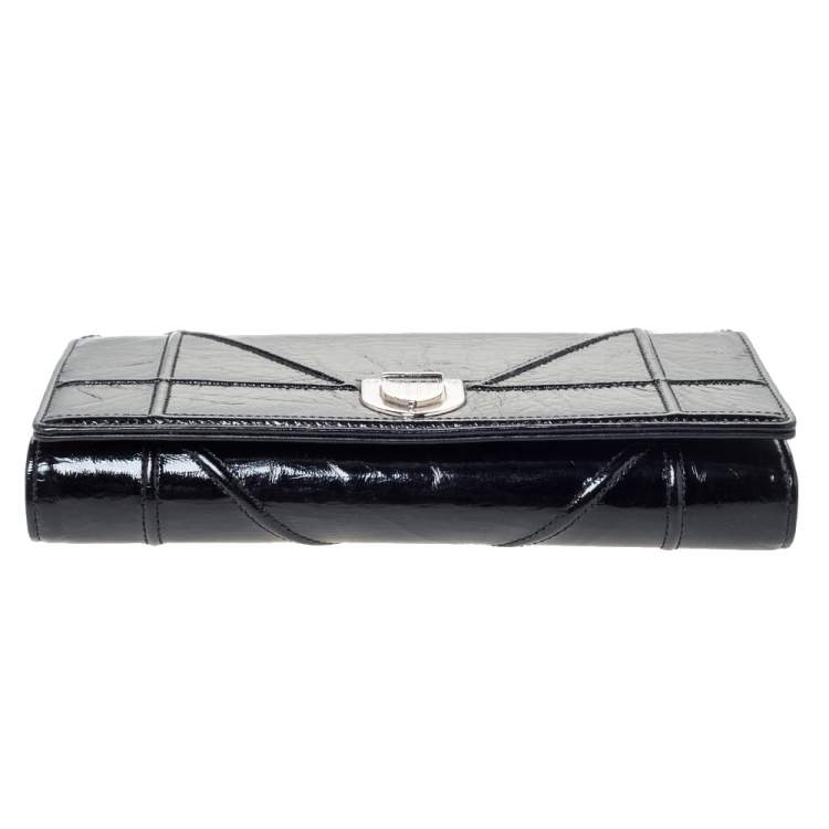Pre Owned Dior Black Patent Leather Diorama Wallet on chain
