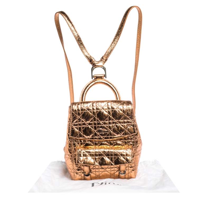 Pre Owned Dior Metallic Peach Cannage Patent Leather Stardust Backpack