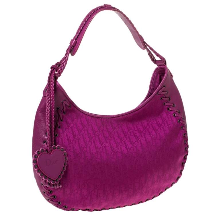 Pre Owned Dior Magenta Oblique Canvas and Leather Ethnic Hobo