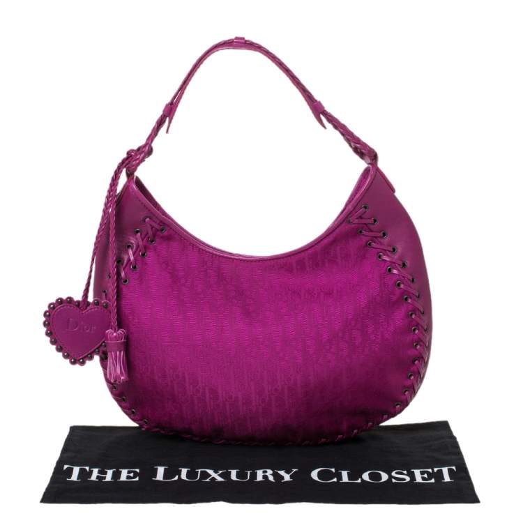 Pre Owned Dior Magenta Oblique Canvas and Leather Ethnic Hobo