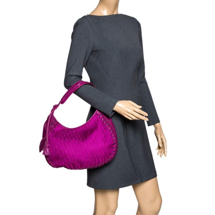 Pre Owned Dior Magenta Oblique Canvas and Leather Ethnic Hobo