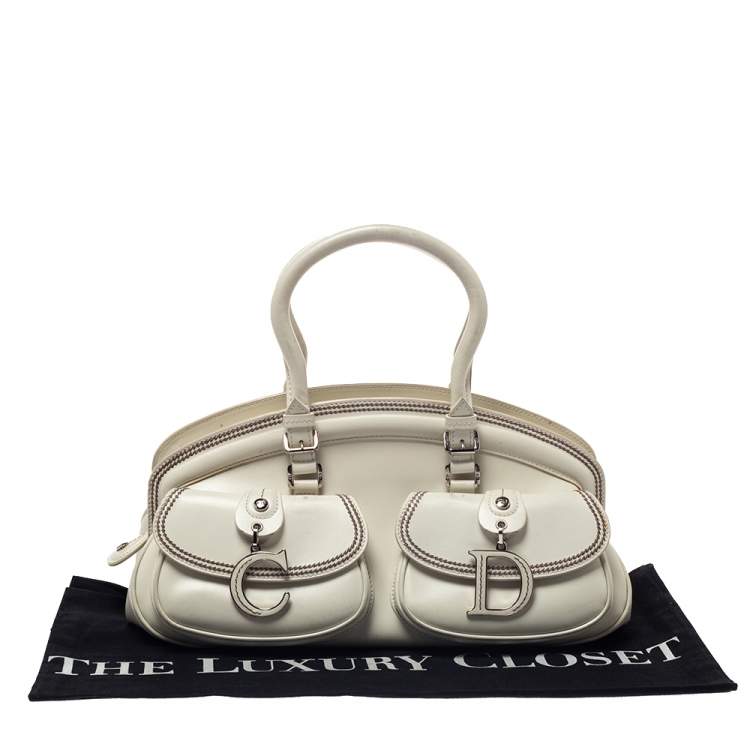 Pre Owned Dior White Leather Detective Satchel