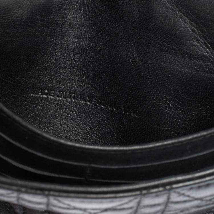 Pre Owned Dior Black Leather Lady Dior Wallet on Chain