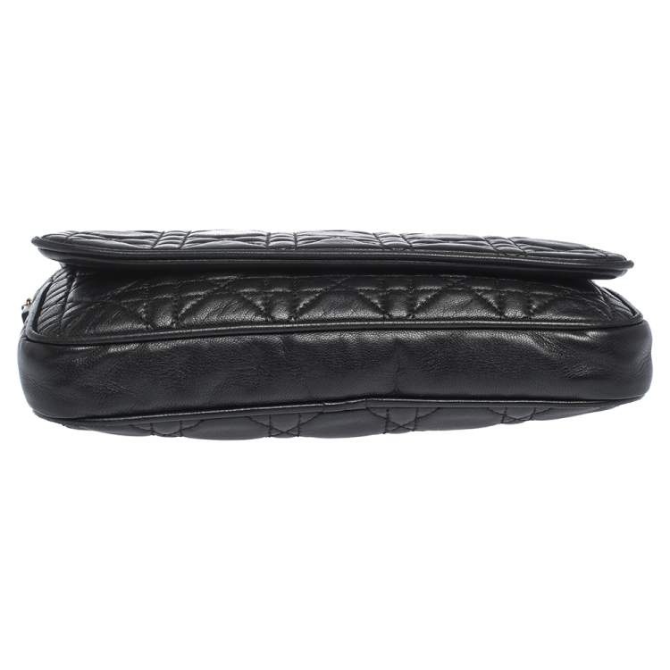 Pre Owned Dior Black Leather Lady Dior Wallet on Chain