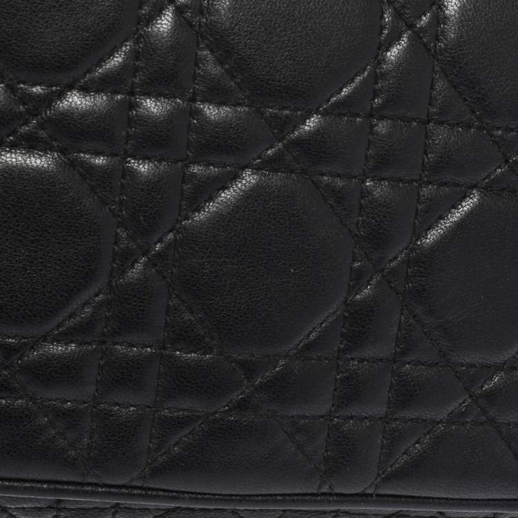 Pre Owned Dior Black Leather Lady Dior Wallet on Chain
