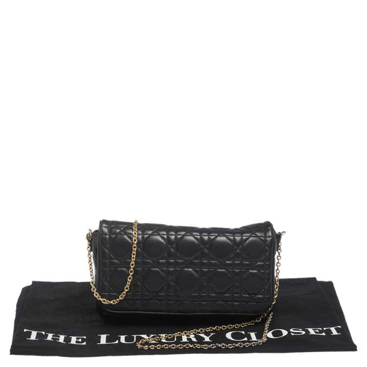 Pre Owned Dior Black Leather Lady Dior Wallet on Chain