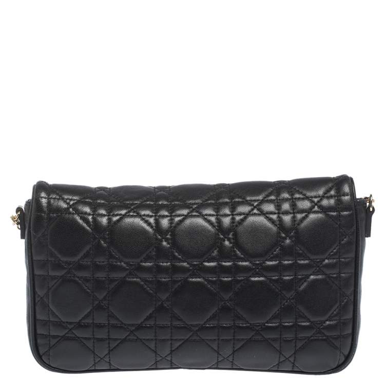 Pre Owned Dior Black Leather Lady Dior Wallet on Chain