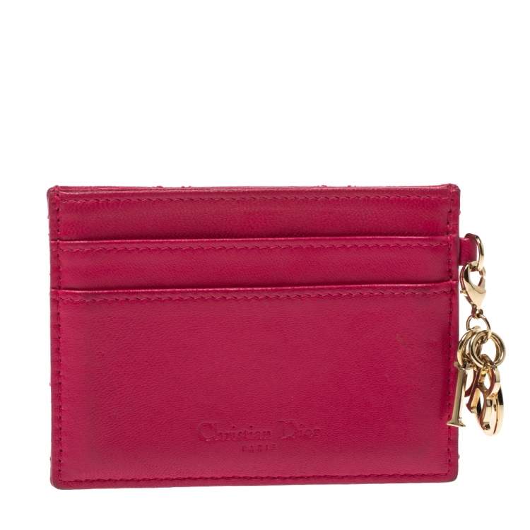 Pre Owned Dior Pink Cannage Leather Lady Dior Card Holder