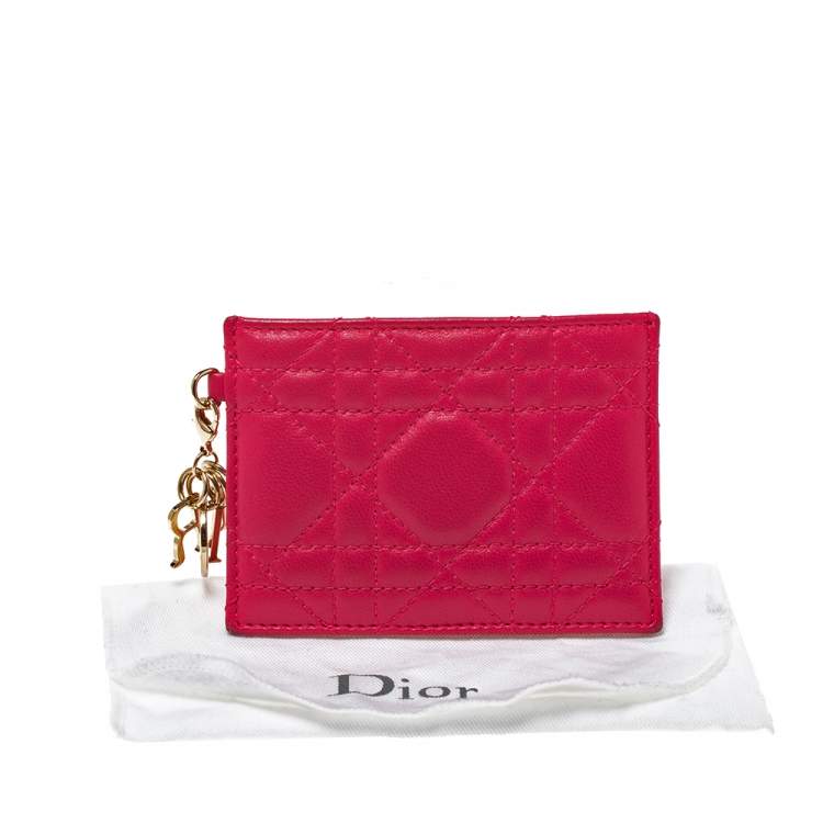 Pre Owned Dior Pink Cannage Leather Lady Dior Card Holder