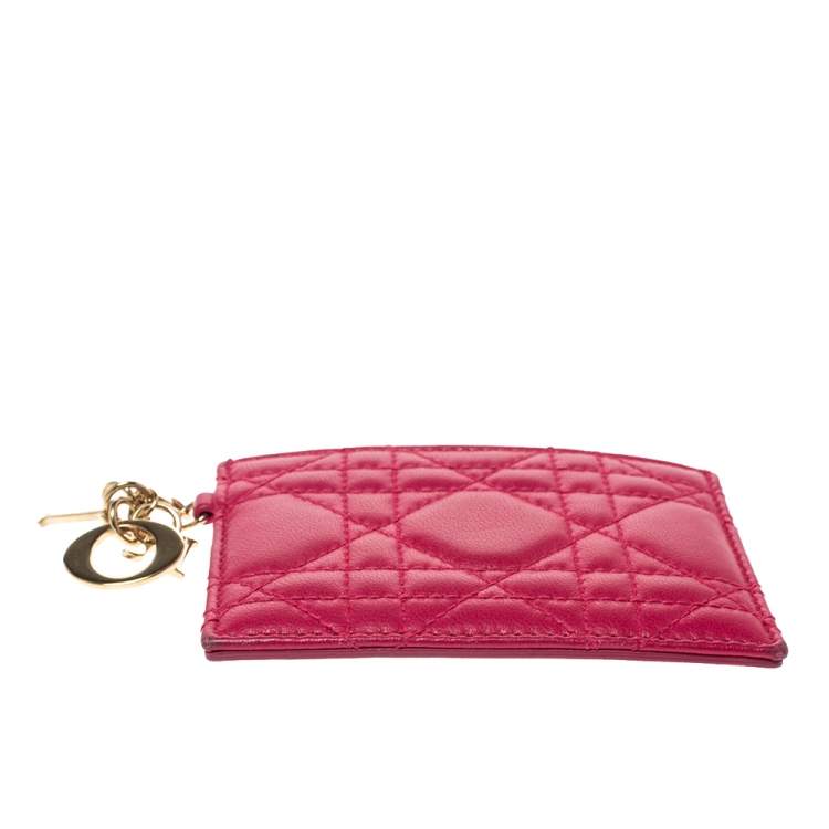 Pre Owned Dior Pink Cannage Leather Lady Dior Card Holder