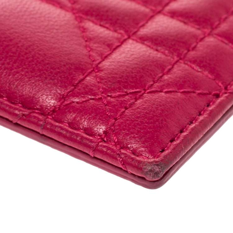 Pre Owned Dior Pink Cannage Leather Lady Dior Card Holder