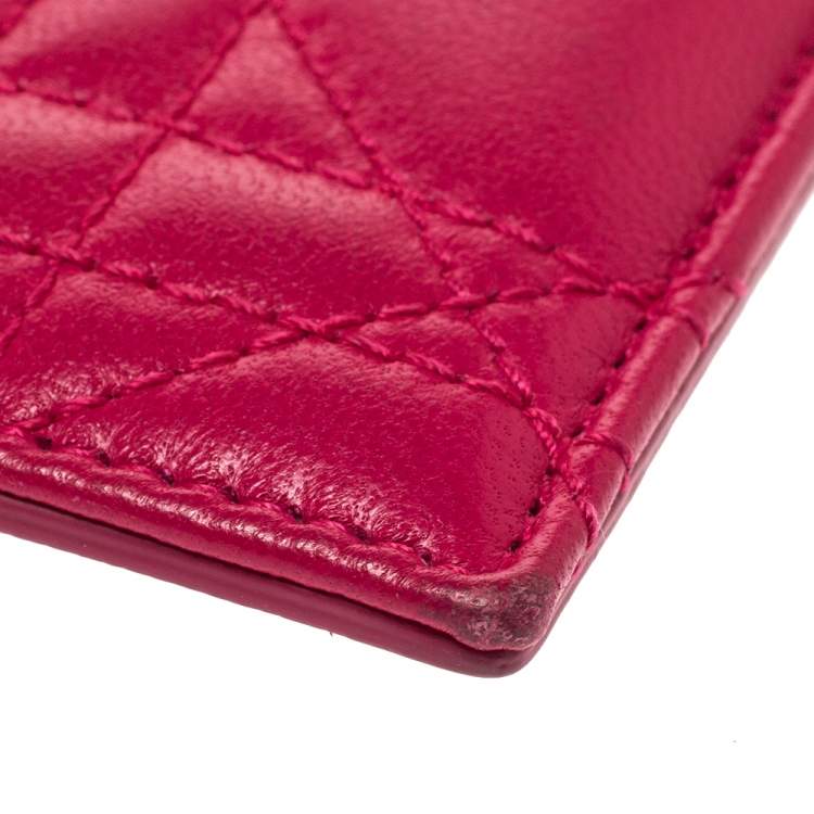 Pre Owned Dior Pink Cannage Leather Lady Dior Card Holder