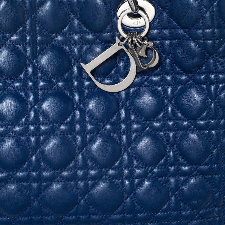 Pre Owned Dior Blue Cannage Leather Soft Lady Dior Shopper Tote