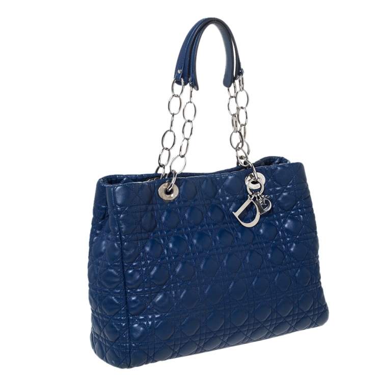 Pre Owned Dior Blue Cannage Leather Soft Lady Dior Shopper Tote