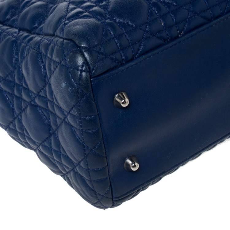 Pre Owned Dior Blue Cannage Leather Soft Lady Dior Shopper Tote