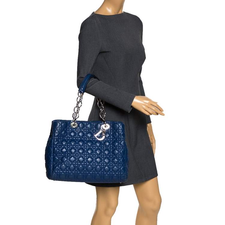 Pre Owned Dior Blue Cannage Leather Soft Lady Dior Shopper Tote