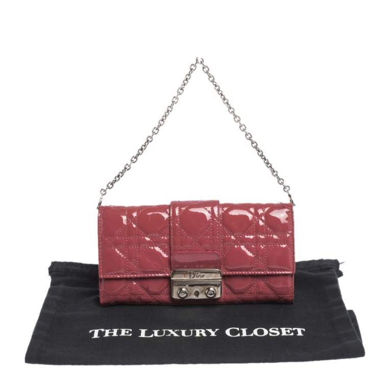 Pre Owned Dior Magenta Cannage Leather New Lock Wallet on Chain
