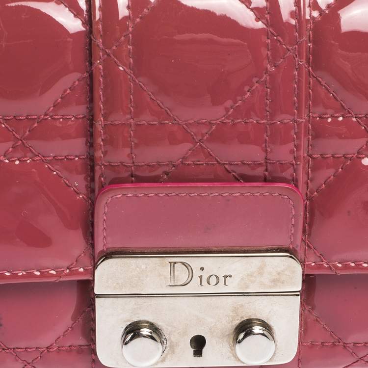 Pre Owned Dior Magenta Cannage Leather New Lock Wallet on Chain