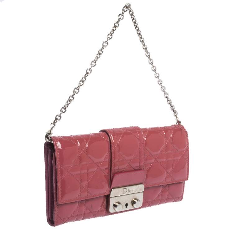 Pre Owned Dior Magenta Cannage Leather New Lock Wallet on Chain