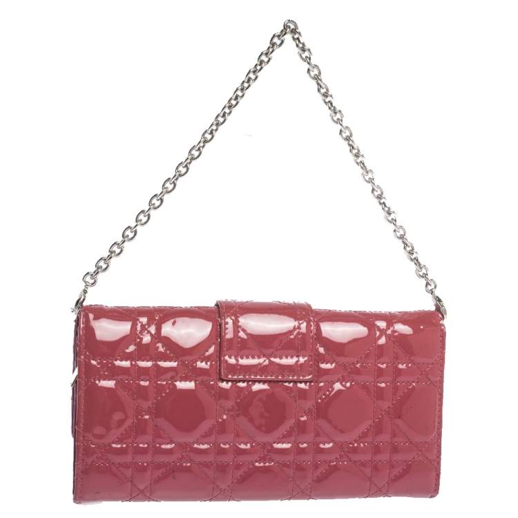 Pre Owned Dior Magenta Cannage Leather New Lock Wallet on Chain