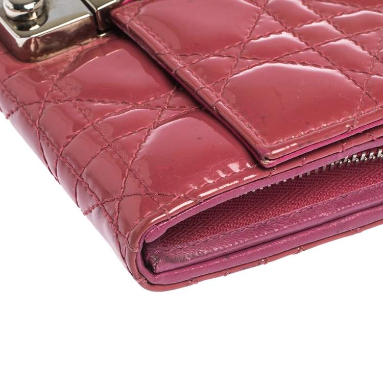 Pre Owned Dior Magenta Cannage Leather New Lock Wallet on Chain