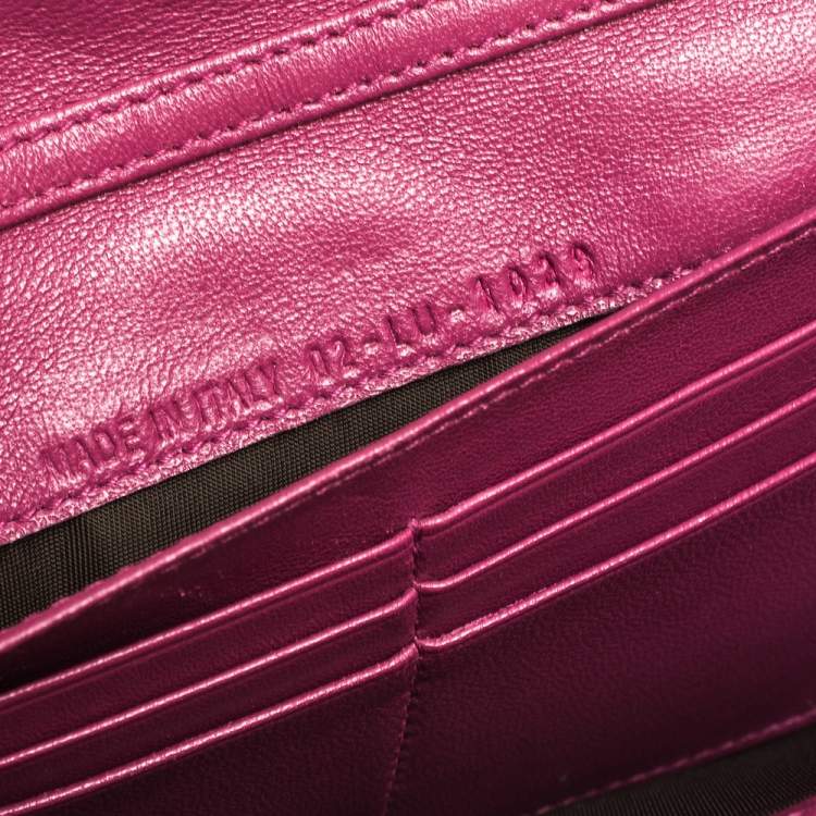 Pre Owned Dior Magenta Cannage Leather New Lock Wallet on Chain