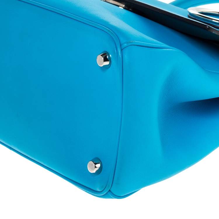 Pre Owned Dior Light Blue Leather Small Be Dior Flap Top Handle Bag