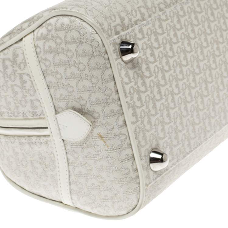 Pre Owned Dior White Oblique Canvas and Leather Gambler Dice Bowler Bag
