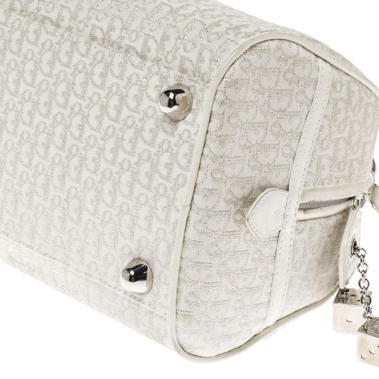 Pre Owned Dior White Oblique Canvas and Leather Gambler Dice Bowler Bag