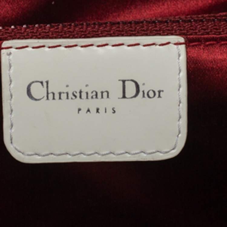 Pre Owned Dior White Oblique Canvas and Leather Gambler Dice Bowler Bag
