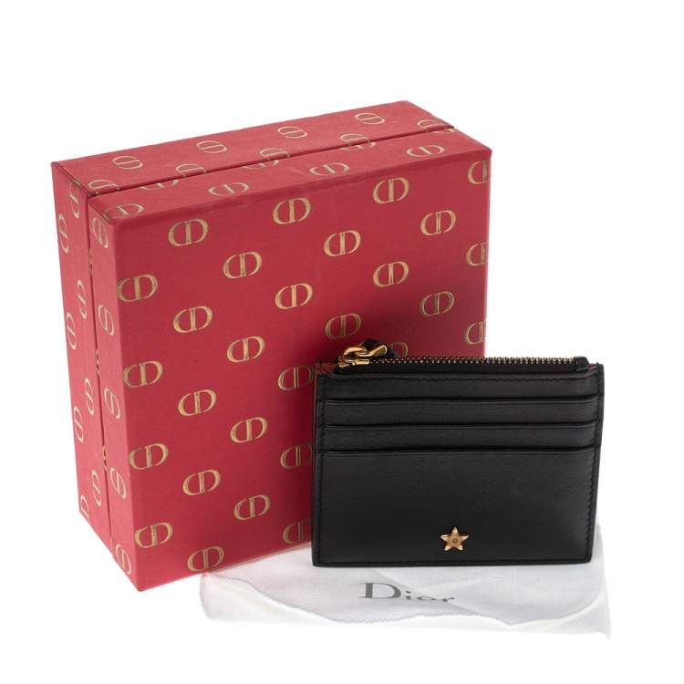 Pre Owned Dior Black Leather Zip Card Holder