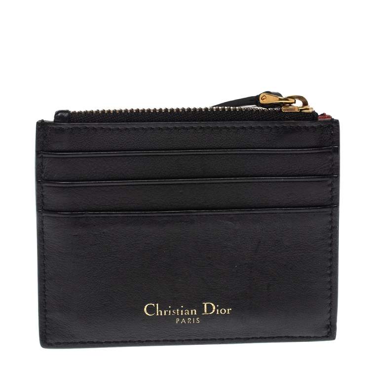Pre Owned Dior Black Leather Zip Card Holder
