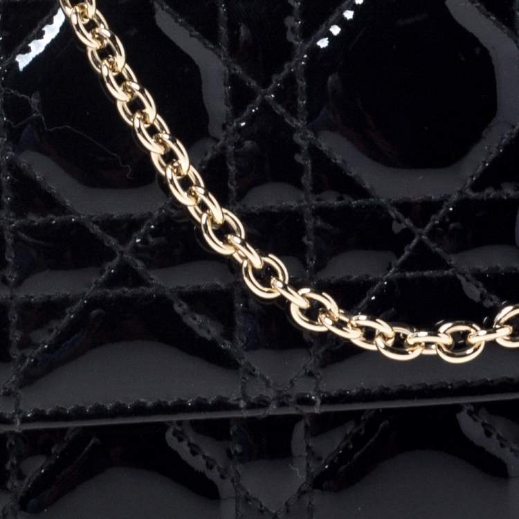 Pre Owned Dior Black Cannage Patent Leather Wallet on Chain