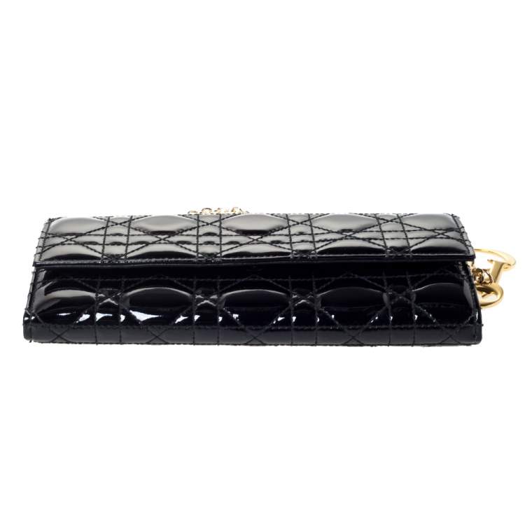 Pre Owned Dior Black Cannage Patent Leather Wallet on Chain