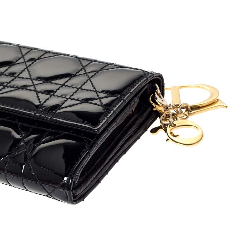 Pre Owned Dior Black Cannage Patent Leather Wallet on Chain