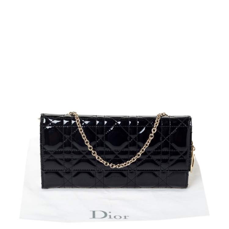 Pre Owned Dior Black Cannage Patent Leather Wallet on Chain
