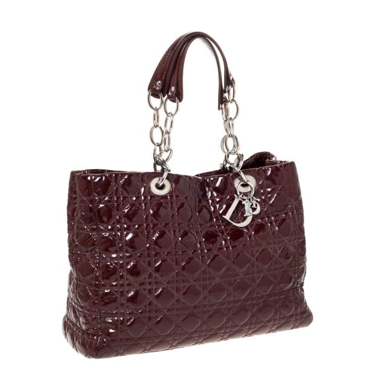 Pre Owned Dior Burgundy Cannage Quilted Soft Patent Leather Large Shopper Tote