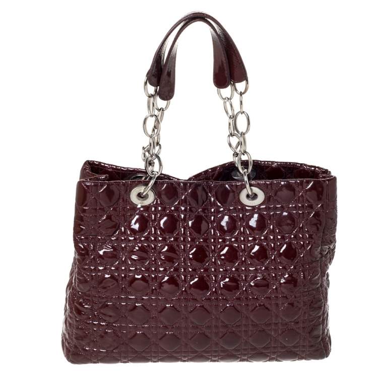Pre Owned Dior Burgundy Cannage Quilted Soft Patent Leather Large Shopper Tote