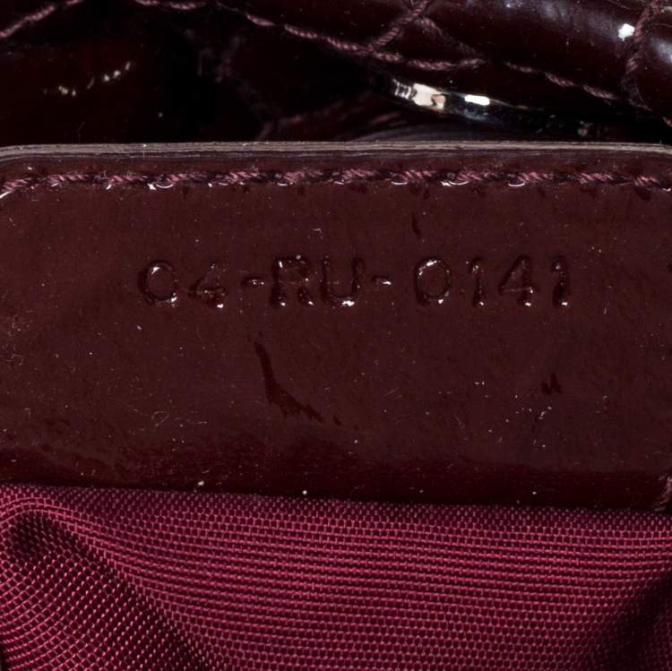 Pre Owned Dior Burgundy Cannage Quilted Soft Patent Leather Large Shopper Tote