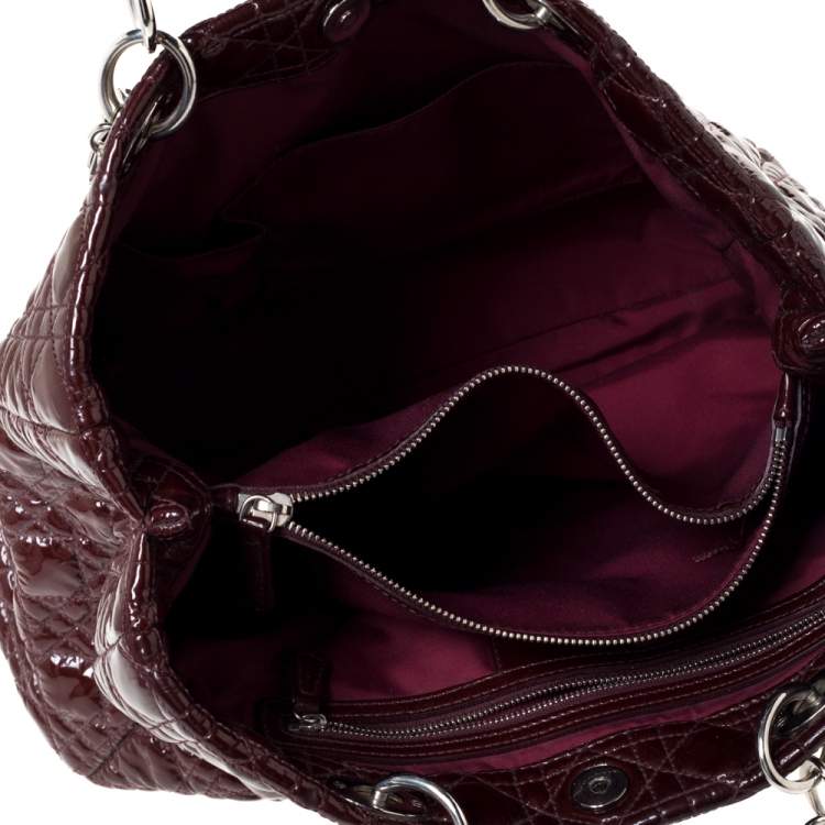 Pre Owned Dior Burgundy Cannage Quilted Soft Patent Leather Large Shopper Tote