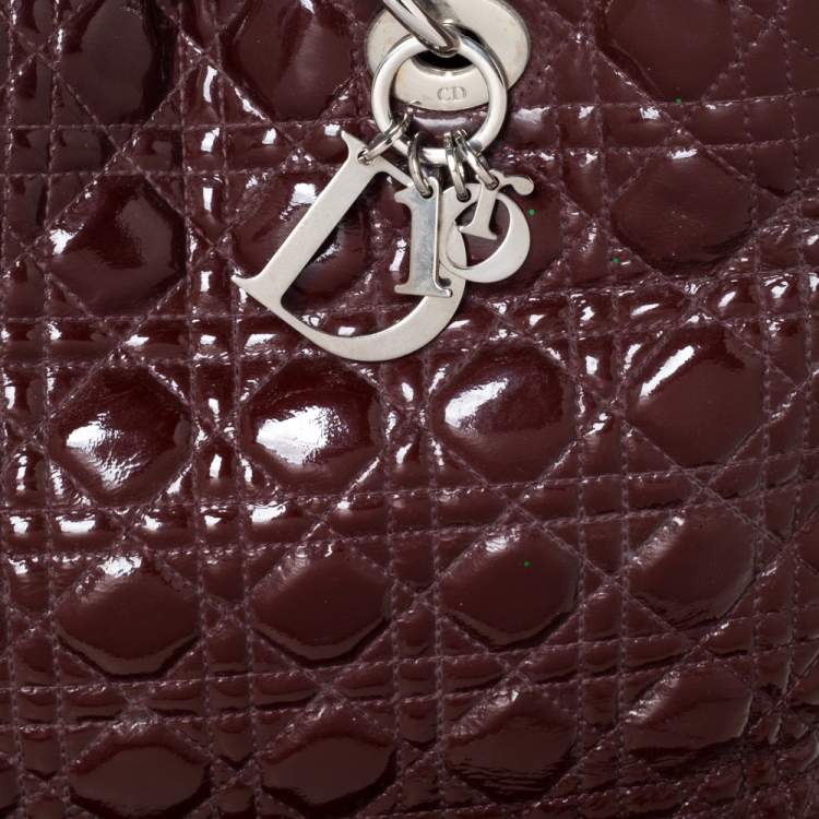 Pre Owned Dior Burgundy Cannage Quilted Soft Patent Leather Large Shopper Tote