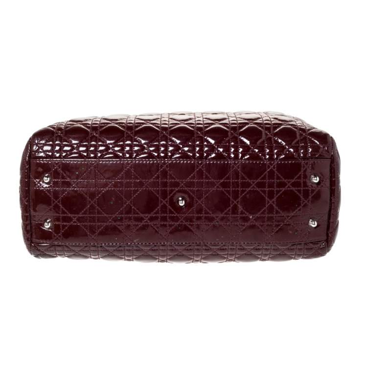 Pre Owned Dior Burgundy Cannage Quilted Soft Patent Leather Large Shopper Tote