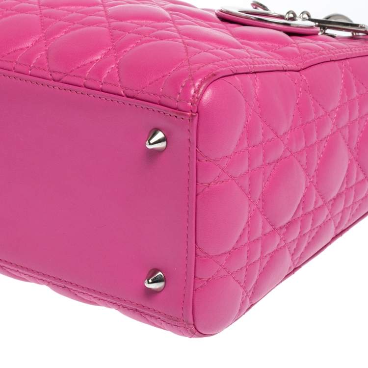 Pre Owned Dior Pink Leather Medium Lady Dior Tote